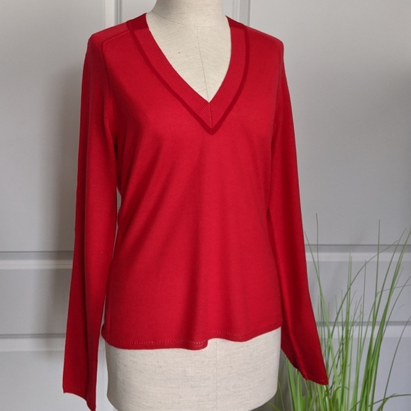 rag & bone Merino Wool Sweater V-Neck Long Sleeve Cut Out Detail Red M NWT - Picture 1 of 8
